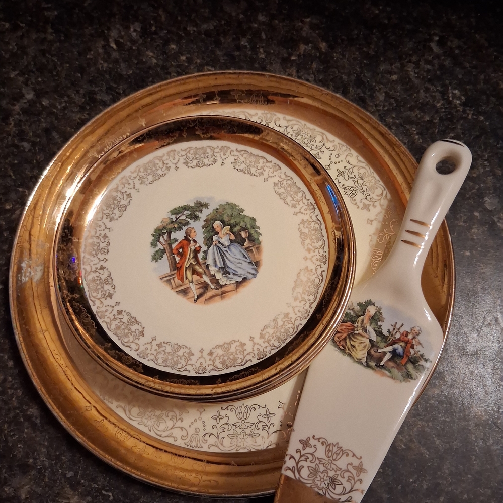 Vintage Gold and Cream Serveware Set